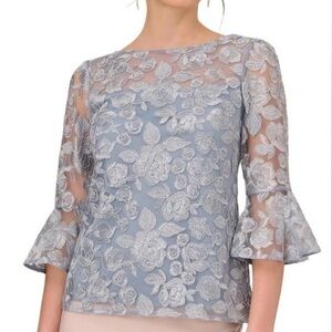 Adrianna Papell Lace Bell Sleeve Blouse - Light Blue